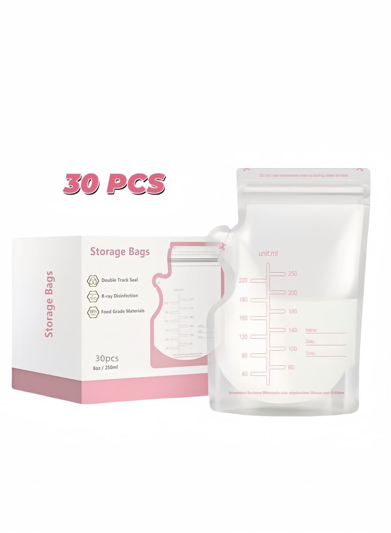 ColaBear 30Pcs 250ML Breastmilk Storage Bags for Breastfeeding Doubled Sealed Breast Milk Storing Bags BPA Free Self Standing Breast milk Bags - Image 1