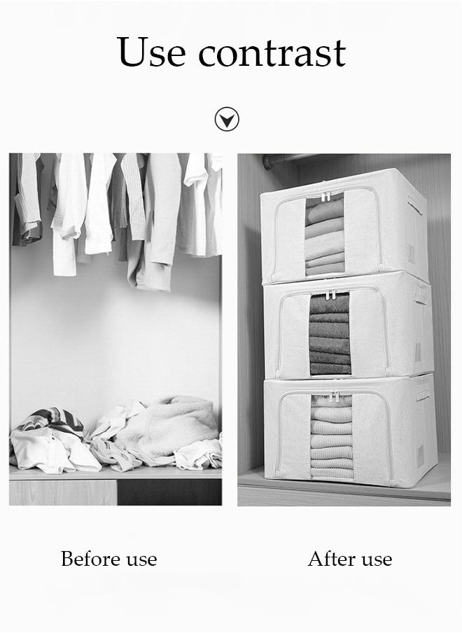 DUNISO Clothes Storage Organizer, Storage Box with Foldable Steel Frame , Clothes Organizer with 2 Clear Window, zippers & Handles (24L, Off-white)  - Image 3