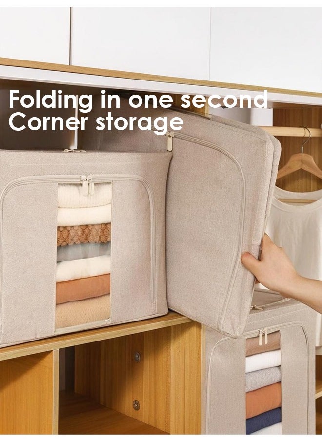 DUNISO Clothes Storage Organizer, Storage Box with Foldable Steel Frame , Clothes Organizer with 2 Clear Window, zippers & Handles (24L, Off-white)  - Image 1