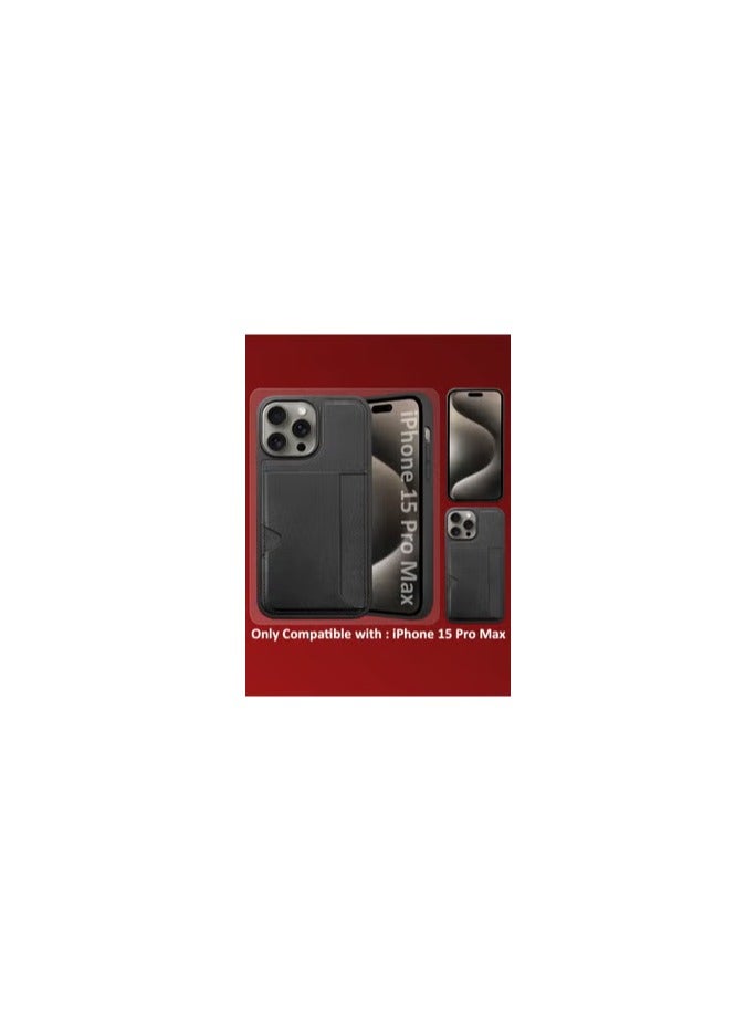 CATANES iPhone 15 Pro Max 2Packs Case Leather Antifingerprint Cover with Wallet Card Slot Shell, Side Insert Card Holder, Anti Fall Protection - Black - Image 1