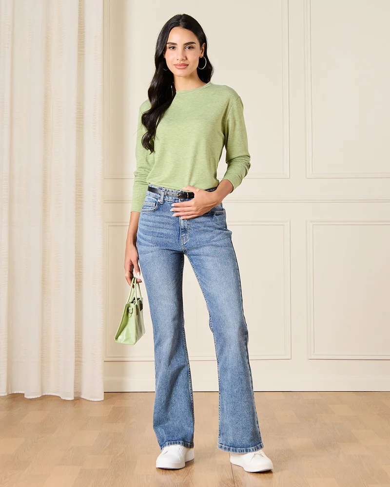 REDTAG Women Green Basic T-Shirt