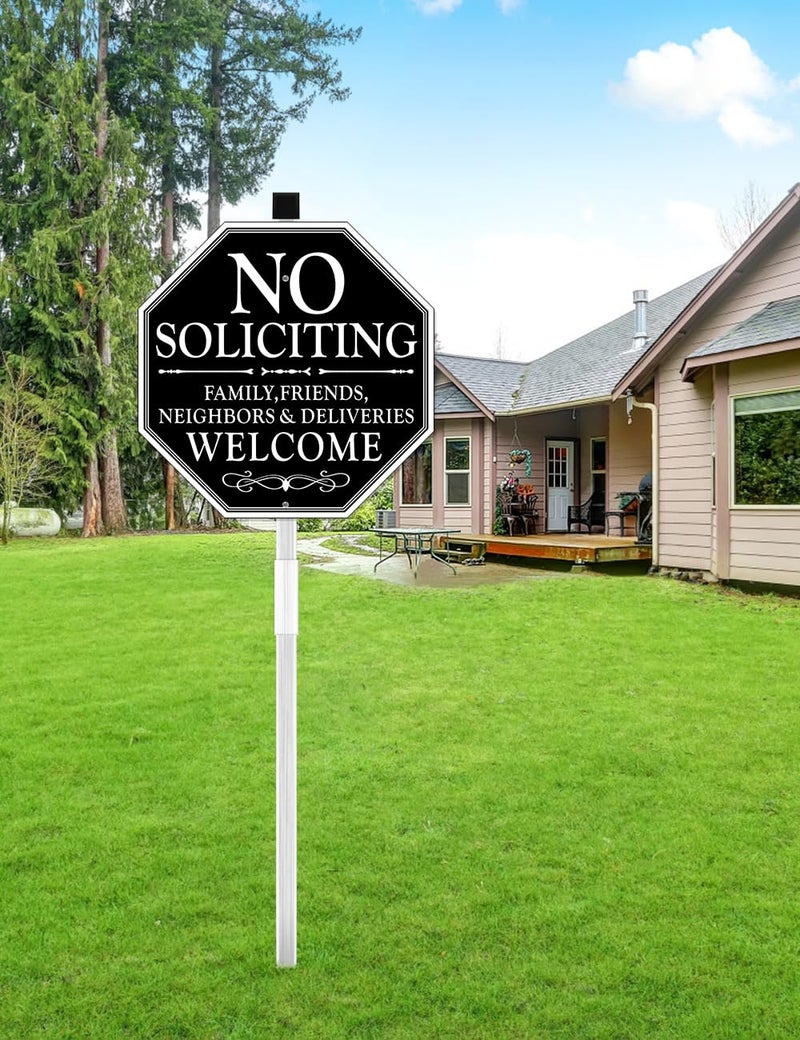 multiwins No Soliciting Sign For House, 11" x 27" No Soliciting Yard Sign With Stake, Metal No Soliciting Sign Perfect For Yard, Easy To Install (Welcome) - Image 2