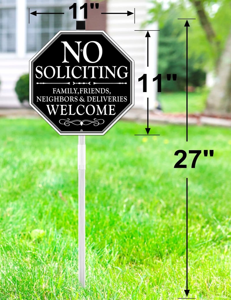 multiwins No Soliciting Sign For House, 11" x 27" No Soliciting Yard Sign With Stake, Metal No Soliciting Sign Perfect For Yard, Easy To Install (Welcome) - Image 4