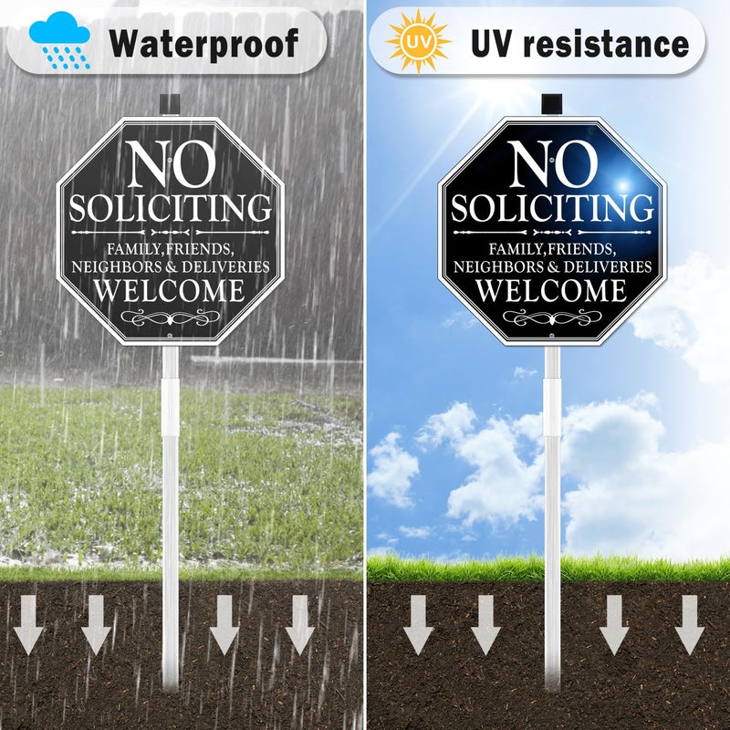 multiwins No Soliciting Sign For House, 11" x 27" No Soliciting Yard Sign With Stake, Metal No Soliciting Sign Perfect For Yard, Easy To Install (Welcome) - Image 3