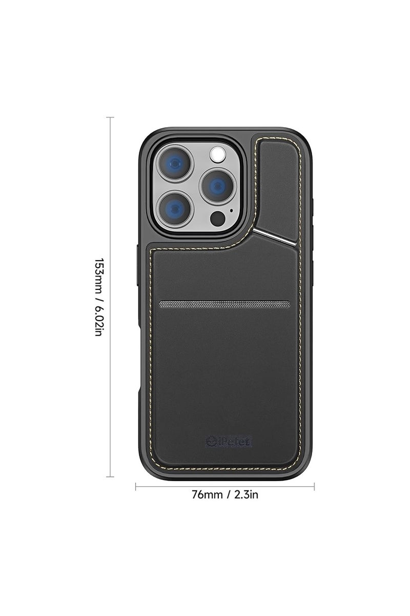 iPEFET PU Leather Case for iPhone 16 Pro Max with Built-in Card Holder and Shock Protection - Image 3