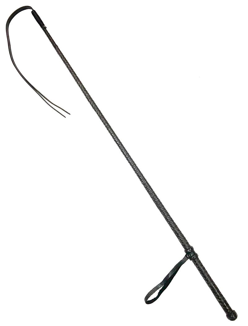 PETS TRIANGLE Long Horse Training Stick with Genuine Leather Grip Handles and Leather Popper 40 inches Brown - Image 1