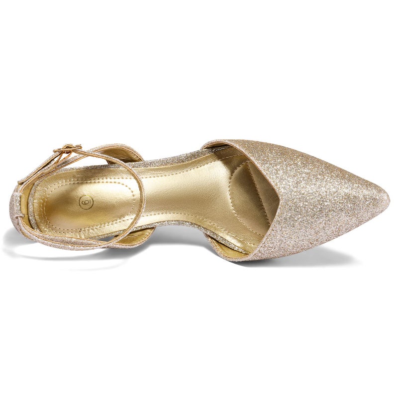 mysoft Women's Pumps Shoes Pointed Toe Kitten Low Heels Stiletto Ankle Strap Closed Toe Wedding Party Dress Sandals Gold Glitter - Image 4