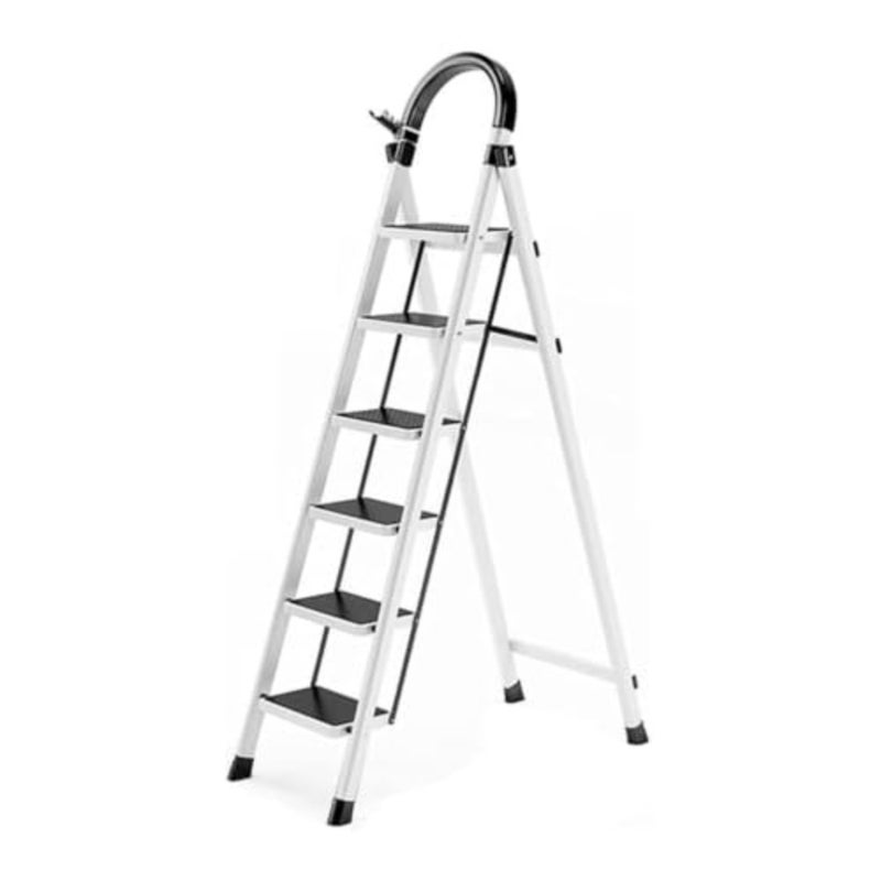 6 Step Foldable Ladder, Home and Garden, White, Stainless Steel - Image 1