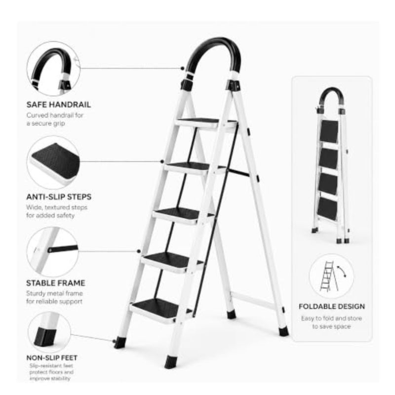 6 Step Foldable Ladder, Home and Garden, White, Stainless Steel - Image 5