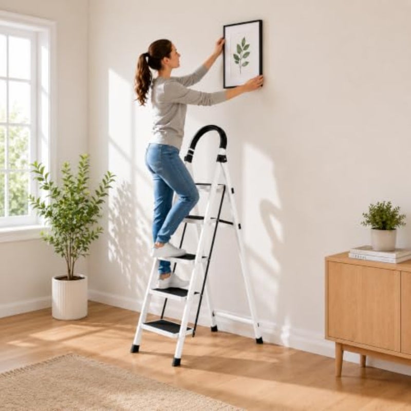 6 Step Foldable Ladder, Home and Garden, White, Stainless Steel - Image 3