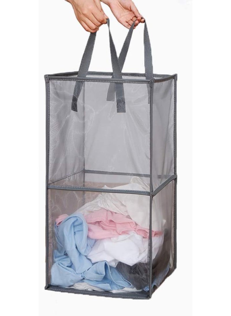 Mesh Popup Laundry bags Hamper with Handles,Portable Durable Collapsible Storage Easy Folding Pop-Up Clothes Hampers Basket Foldable for Kids Room College Dorm or Travel (Grey,Single-Layer) - Image 1