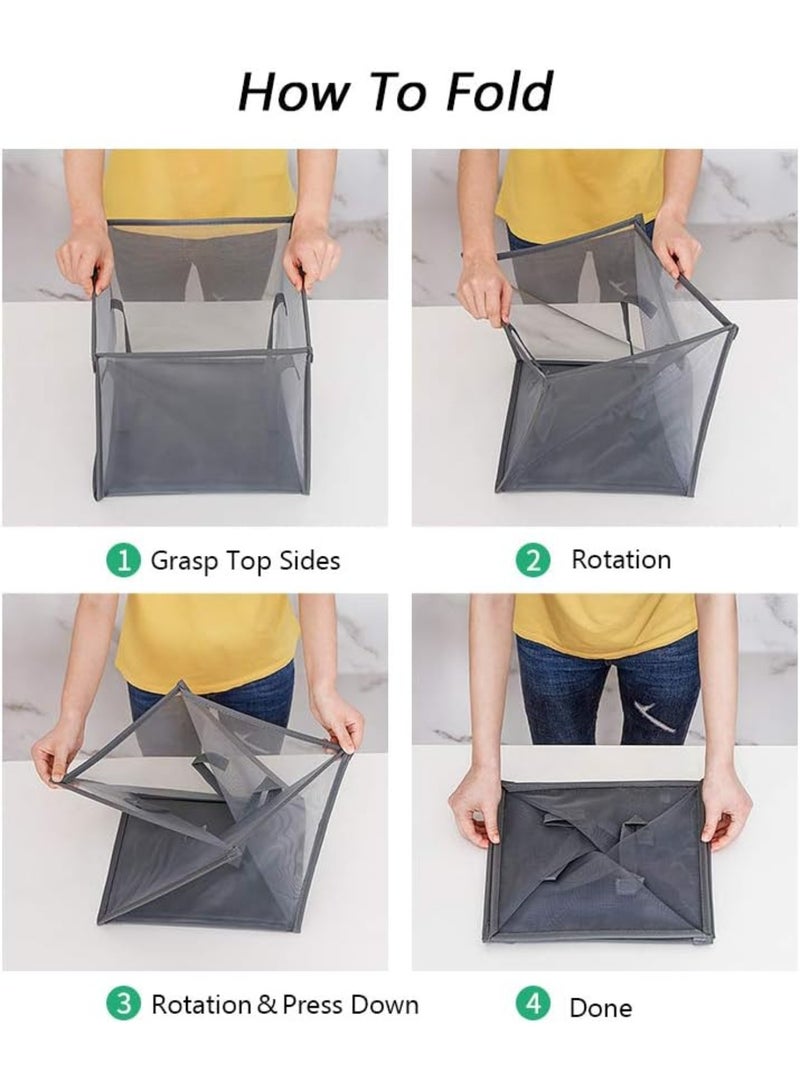 Mesh Popup Laundry bags Hamper with Handles,Portable Durable Collapsible Storage Easy Folding Pop-Up Clothes Hampers Basket Foldable for Kids Room College Dorm or Travel (Grey,Single-Layer) - Image 5