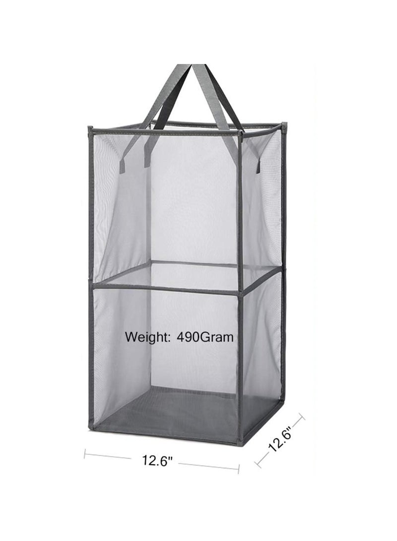 Mesh Popup Laundry bags Hamper with Handles,Portable Durable Collapsible Storage Easy Folding Pop-Up Clothes Hampers Basket Foldable for Kids Room College Dorm or Travel (Grey,Single-Layer) - Image 3