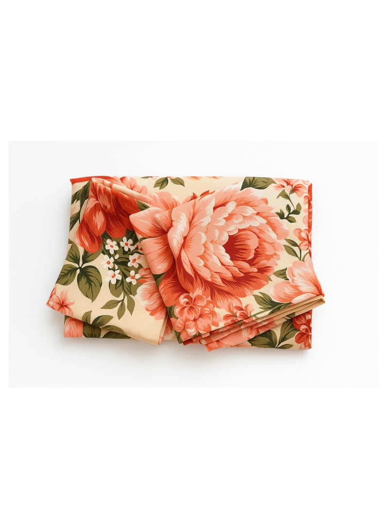 King Size Floral Cotton Bedsheet 240x270 cm with 2 Pillowcases 75x47 cm – 144 TC – Soft & Breathable – Peach Rose Design  - Image 4