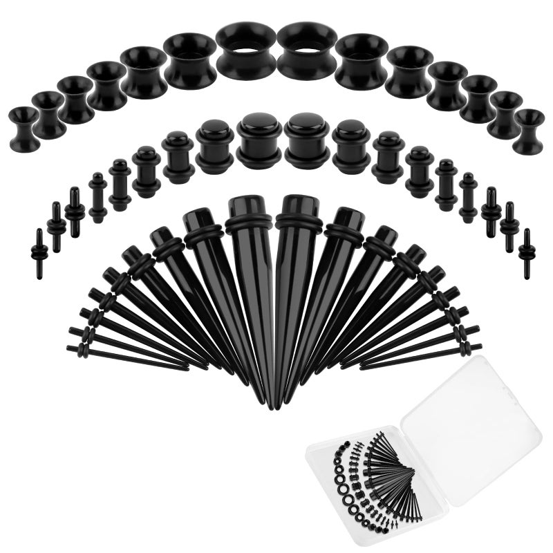 Okxiri 50 Pcs Ear Stretching Kit, Acrylic Gauges for Ears 14G-00G, Lightweight Tapers+ Plugs+ Silicone Tunnels, Gauge Stretching Kit, Piercing Earring Jewelry, for Men, Women, Starter Expanders - Image 1