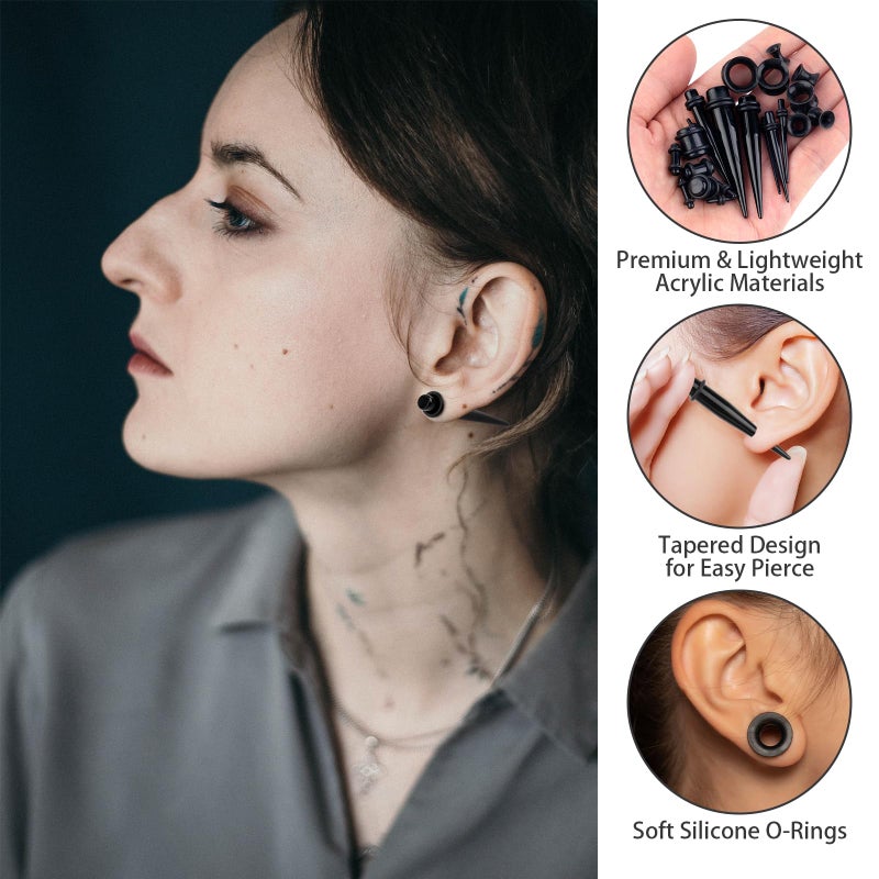 Okxiri 50 Pcs Ear Stretching Kit, Acrylic Gauges for Ears 14G-00G, Lightweight Tapers+ Plugs+ Silicone Tunnels, Gauge Stretching Kit, Piercing Earring Jewelry, for Men, Women, Starter Expanders - Image 3