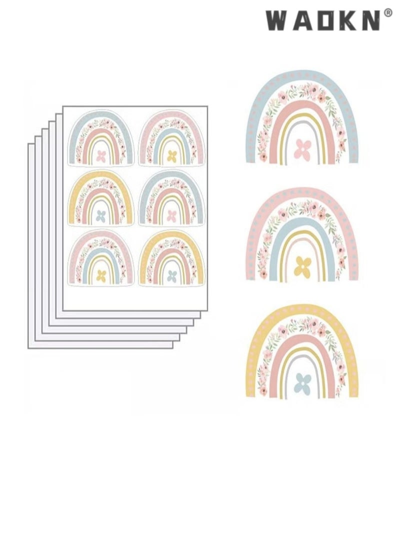 WAOKN Multiple PCS Diverse Flower Mini Rainbow Bohemian Decal Room Decoration DIY Stickers PVC Wall Stickers Waterproof Stickers Rainbow Wall Painting Stickers Vinyl Wall Stickers Decorative Art  - Image 1