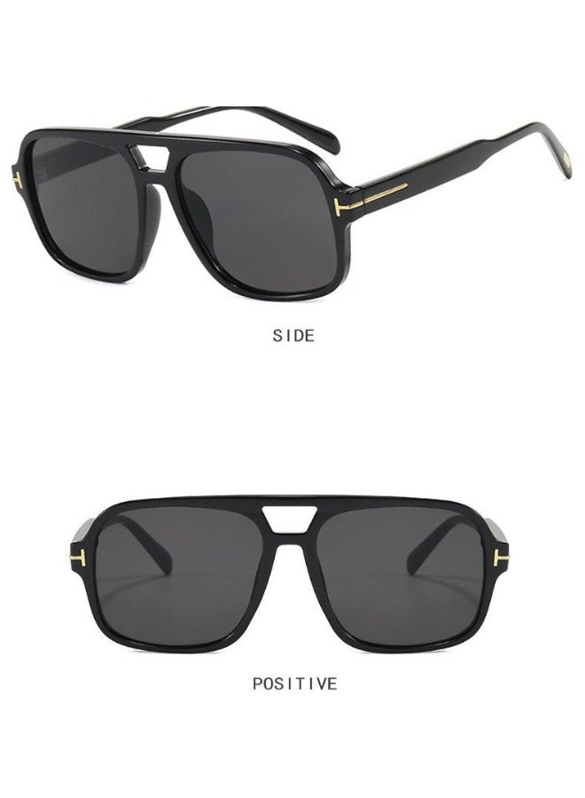 Aviator retro double bridge sunglasses, black. - Image 2