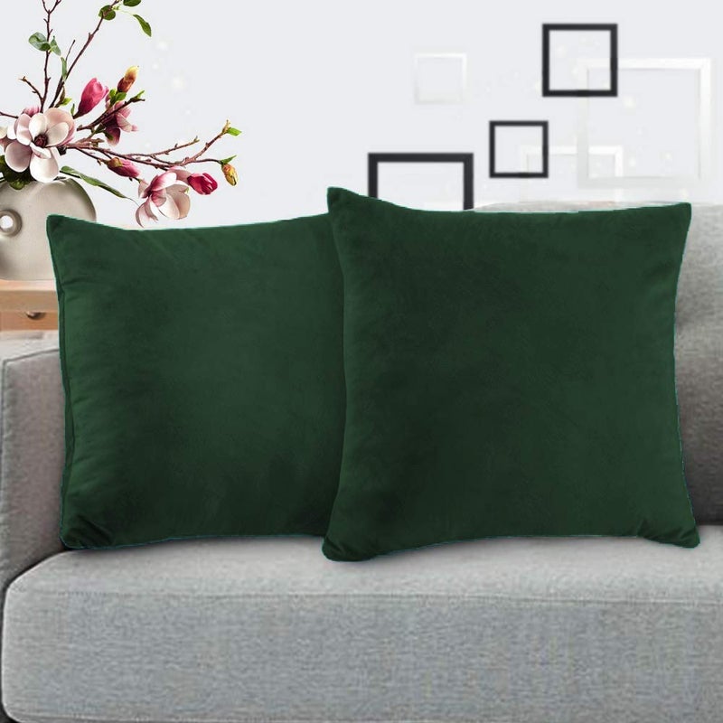 PUM PUM Decorative Velvet Cusion Cover18x18 Mehendi Green Pack of 2 - Image 1