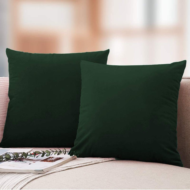 PUM PUM Decorative Velvet Cusion Cover18x18 Mehendi Green Pack of 2 - Image 5