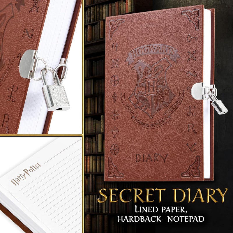 Harry Potter Lockable Diary with UV Invisible Ink Pen for Kids, Teens, Secret Journal with Key, Lined Pages, Stationery Supplies, Gifts for Kids (Brown UV Pen) - Image 3