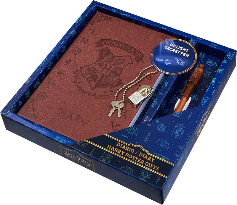 Harry Potter Lockable Diary with UV Invisible Ink Pen for Kids, Teens, Secret Journal with Key, Lined Pages, Stationery Supplies, Gifts for Kids (Brown UV Pen) - Image 1