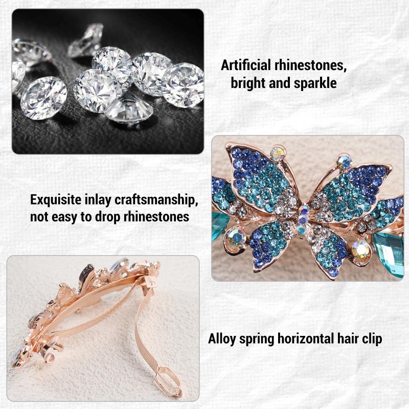 COAUXOG 4Pcs Sparkling Rhinestone Hair Barrettes,Flower Pearl Crystal Hair Clip Butterfly Rhinestone Spring Hair Barrette Clip Alloy Press Button Ponytail Braid Plate Hair Barrettes For Women Accessories - Image 3