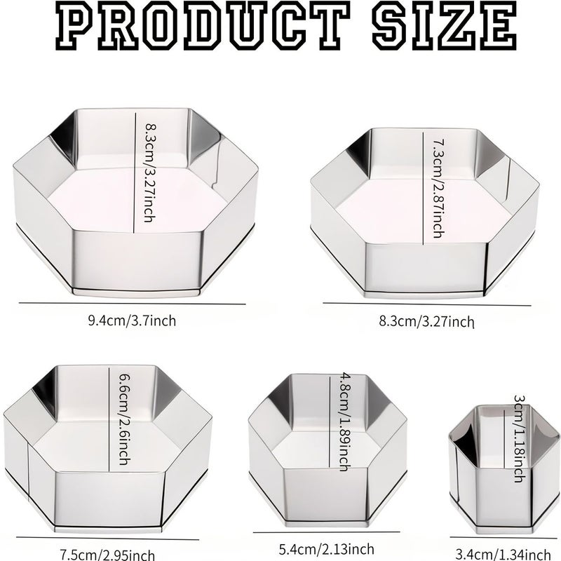 5Pcs Heavy Duty 430 Stainless Steel Hexagon Cookie Cutters for Baking Cupcake Decorating - Image 3