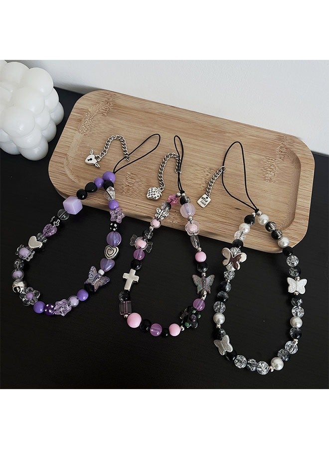 ZVEV 3 Pcs Beaded Phone Charm, Stationery Decoration Charm Y2K Beaded Strap Phone Lanyard Wrist Cute Phone Chain Aesthetic Phone Strap Charm for Back to School Season - Image 1