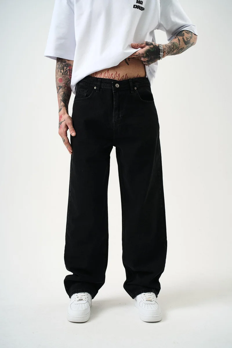 RESPIRE Men's Washed Baggy Trousers, Black