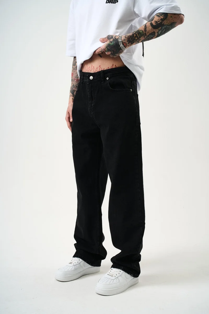 RESPIRE Men's Washed Baggy Trousers, Black