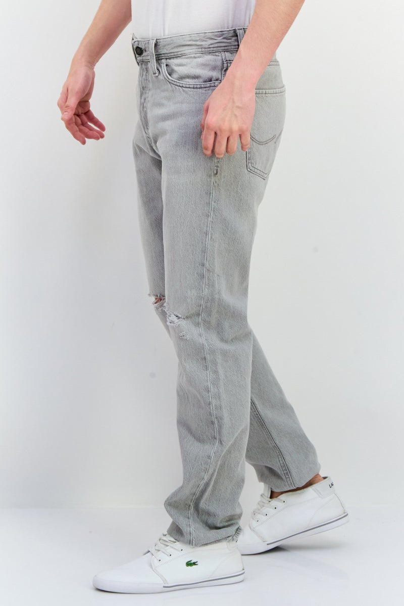 Jack Jones Men Relaxed Fit Ripped Denim Jeans, Light Grey  - Image 2
