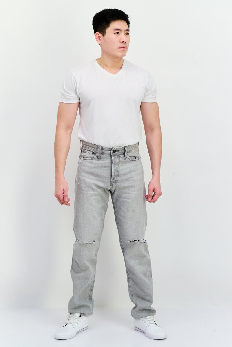 Jack Jones Men Relaxed Fit Ripped Denim Jeans, Light Grey  - Image 4