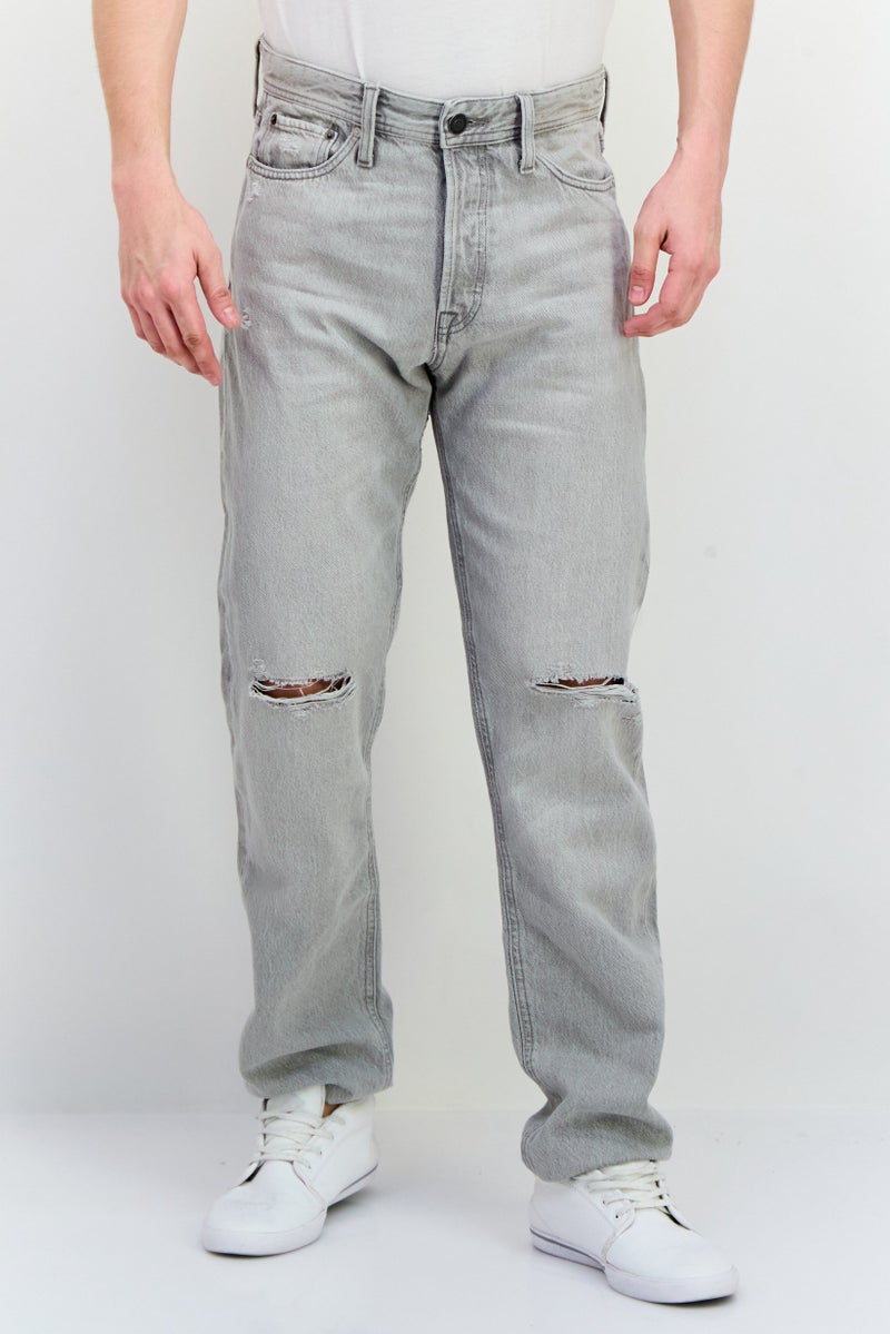 Jack Jones Men Relaxed Fit Ripped Denim Jeans, Light Grey  - Image 1