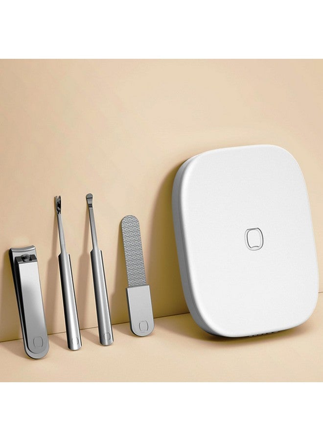 سورسينج باي مجموعة العناية بالأظافر 4 في 1 مع حقيبة تخزين - مقص أظافر من الفولاذ المقاوم للصدأ، وشوكة بشرة، ومقص أذن، ومبرد أظافر - مجموعة قص أظافر للسفر للرجال والنساء - أبيض - Image 2