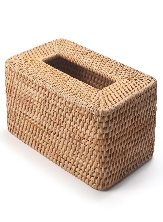 DECRAFTS غطاء صندوق مناديل من الخيزران منسوج طبيعي حامل مناديل وجه مستطيل 10 × 6.1 × 4.1 بوصة (طبيعي) - Image 3