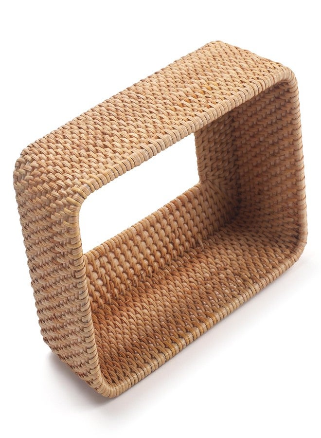 DECRAFTS غطاء صندوق مناديل من الخيزران منسوج طبيعي حامل مناديل وجه مستطيل 10 × 6.1 × 4.1 بوصة (طبيعي) - Image 4