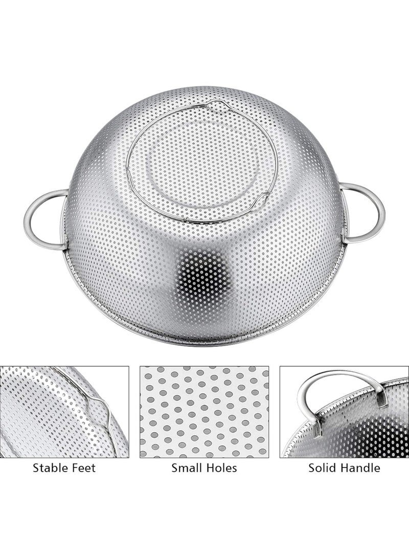 مصفاة مطبخ، 3 قطع من مصفاة ستانلس ستيل مع مقبض، مجموعة مصفاة كبيرة مثقبة دقيقة لتصريف المعكرونة والخضروات والفواكه والارز، امنة للاستخدام في غسالة الصحون، قطر 25.5/22.5/19.5 سم - Image 4