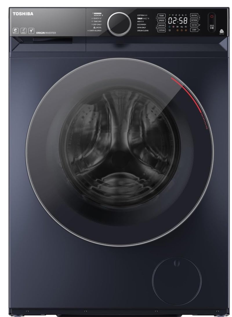 توشيبا Toshiba Front Loading Washing Machine, Origin Inverter Ultra Fine Bubbles, The Great Waves, Steam, Wi-Fi 10.5 Kg Washer + 7 Kg Dryer - TWD-BM115GF4EG(MK) Morandy Grey - Image 1