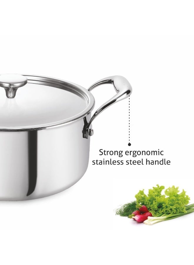 Alda Primero Triply Stainless Steel Sauce Pot with Lid | Stainless Steel Casserole | Tri Ply Biryani Pot with Induction Base |, Dia 26 cm, 6.4 Liter - Image 2