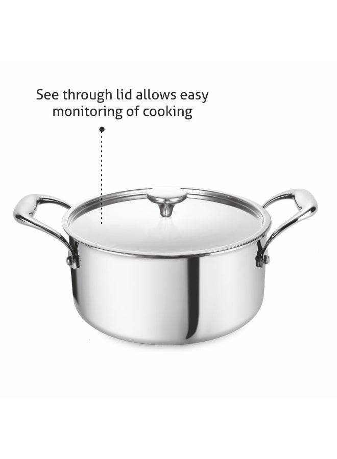 Alda Primero Triply Stainless Steel Sauce Pot with Lid | Stainless Steel Casserole | Tri Ply Biryani Pot with Induction Base |, Dia 26 cm, 6.4 Liter - Image 3