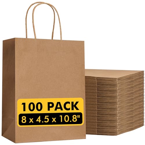 RACETOP Brown Paper Bags with Handles Bulk 100Pcs 8x45x108 Inch Gift Bags Bulk Brown Kraft Paper Bags for Retail Party Shopping Favor - Image 2