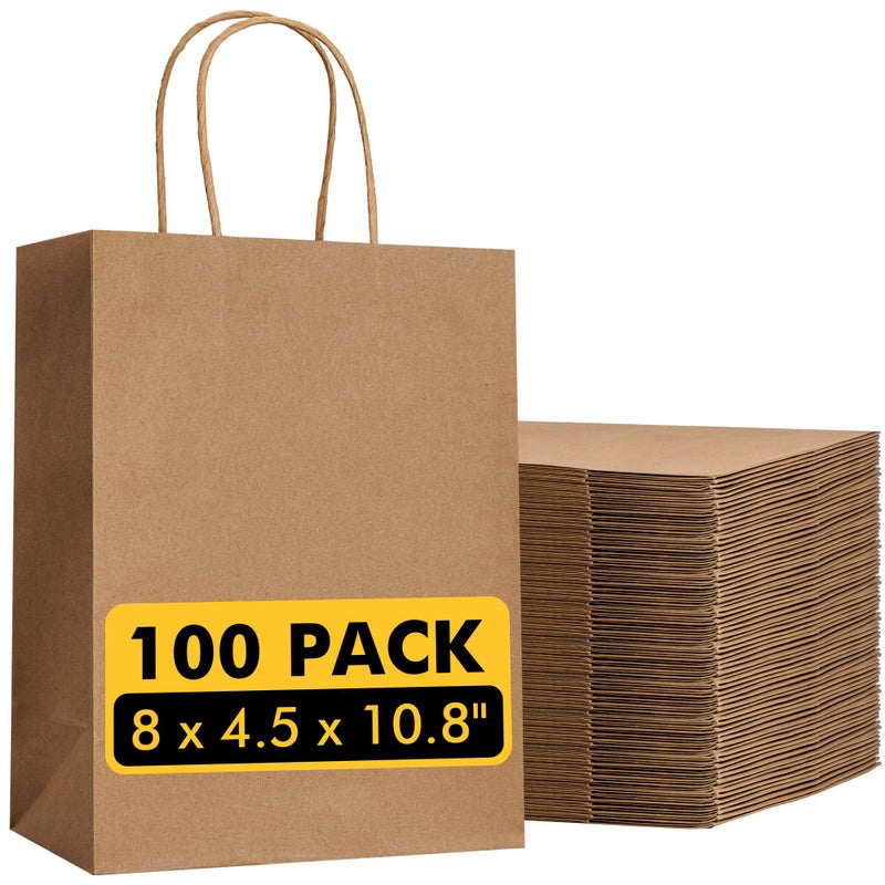 RACETOP Brown Paper Bags with Handles Bulk 100Pcs 8x45x108 Inch Gift Bags Bulk Brown Kraft Paper Bags for Retail Party Shopping Favor - Image 1