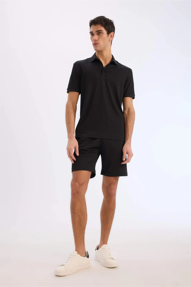 DeFacto Slim Fit Textured Short Sleeve Crinkle Polo T-Shirt