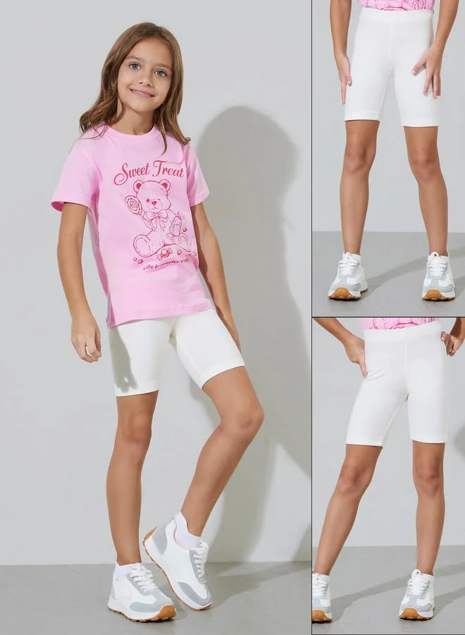 ستايلي Pack Of 2 - Girls Off White Knitted Cycling Shorts