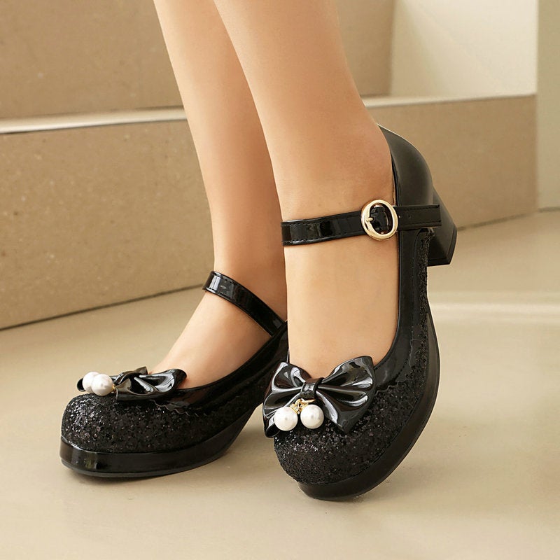 2026 Glitter Color-Blocked Chunky High Heels 40-48 Large Size Lolita Round-Toe Sweet Student Elegant Girl Shoes - Image 5
