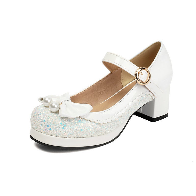 2026 Glitter Color-Blocked Chunky High Heels 40-48 Large Size Lolita Round-Toe Sweet Student Elegant Girl Shoes - Image 1