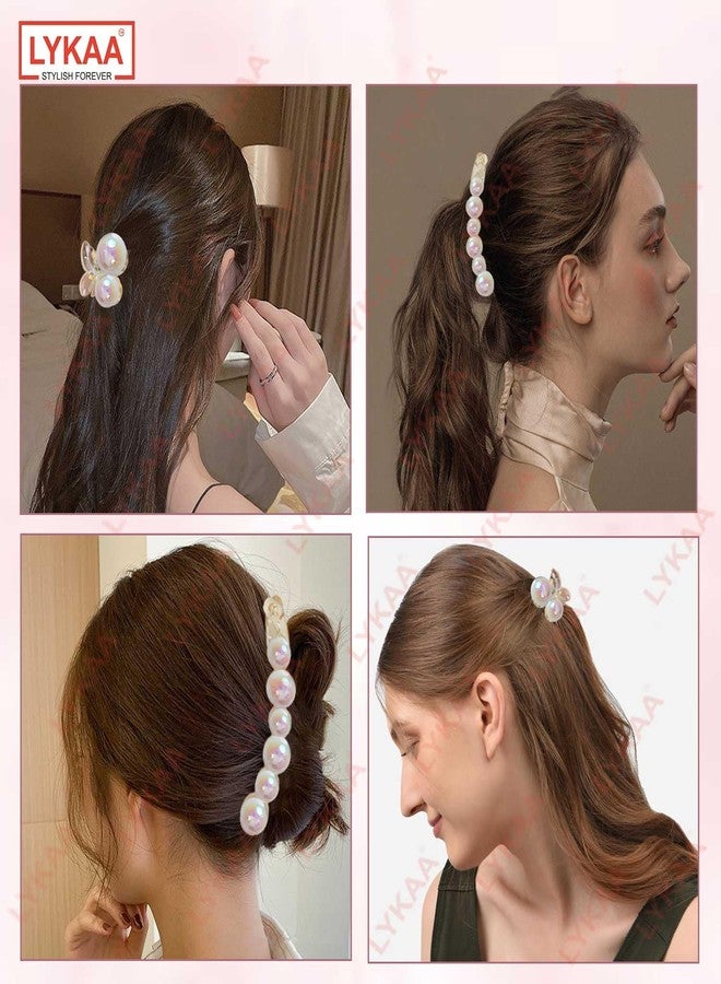 LYKAA Pearl Korean Banana Hair Clip with Two Pearl Clutchers, Ponytail Holder Hair Clip French Barrettes Teeth Inside Slide Jaw Clips For wedding fancy clips for Women and Girls- 3 Pcs - Image 5