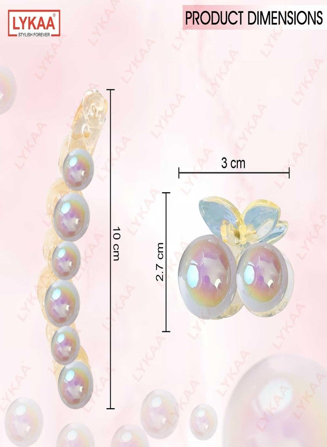 LYKAA Pearl Korean Banana Hair Clip with Two Pearl Clutchers, Ponytail Holder Hair Clip French Barrettes Teeth Inside Slide Jaw Clips For wedding fancy clips for Women and Girls- 3 Pcs - Image 2