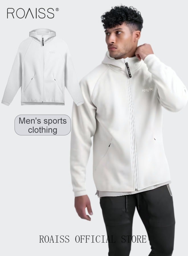 roaiss Men's Zipper Up Hooded Sweatshirt with Pockets Fall Winter Clothing for Men Sports Activewear Outerwear Loose Jacket Plus Size Solid Color Cardigan Coat White  - Image 2